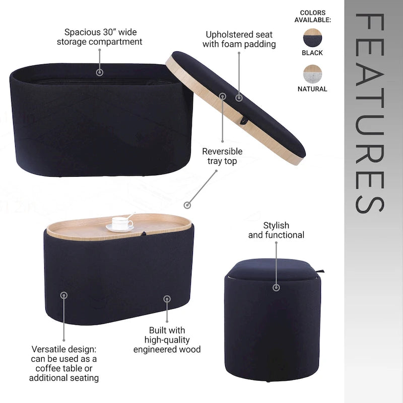 Pouf versatile reversibile con ampio vano contenitore per un soggiorno elegante