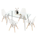 Set da Pranzo 5 Pezzi Rettangolare in Vetro Argento e Naturale per 4 Persone