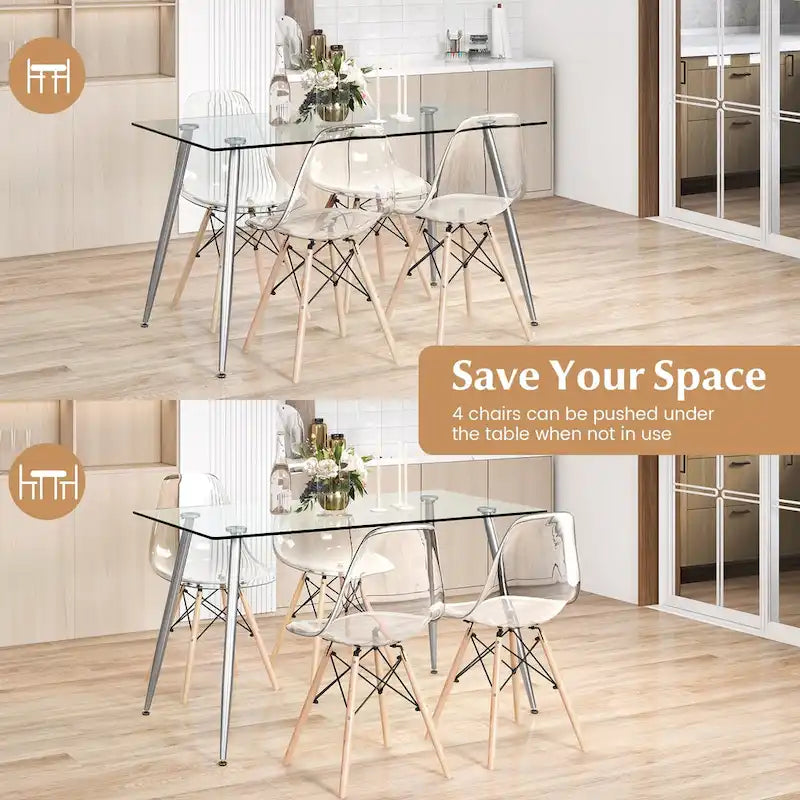 Set da Pranzo 5 Pezzi Rettangolare in Vetro Argento e Naturale per 4 Persone