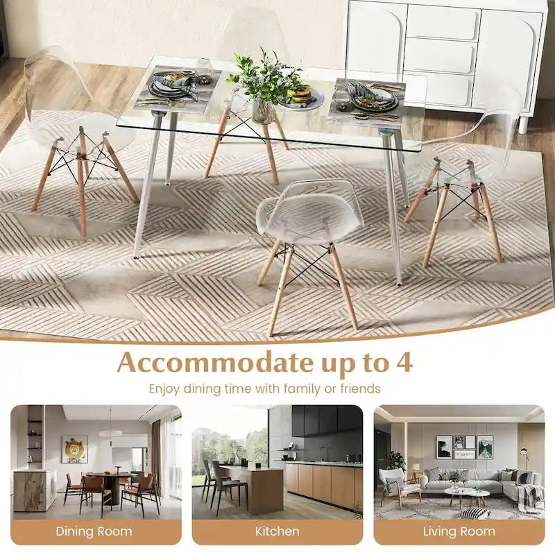 Set da Pranzo 5 Pezzi Rettangolare in Vetro Argento e Naturale per 4 Persone