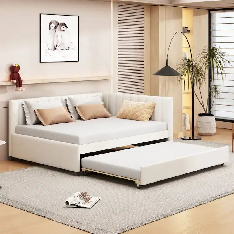 Divano Letto Imbottito in Lino Matrimoniale con Letto Estraibile, Rosa / Giallo / Grigio / Beige, 2 Posti Letto