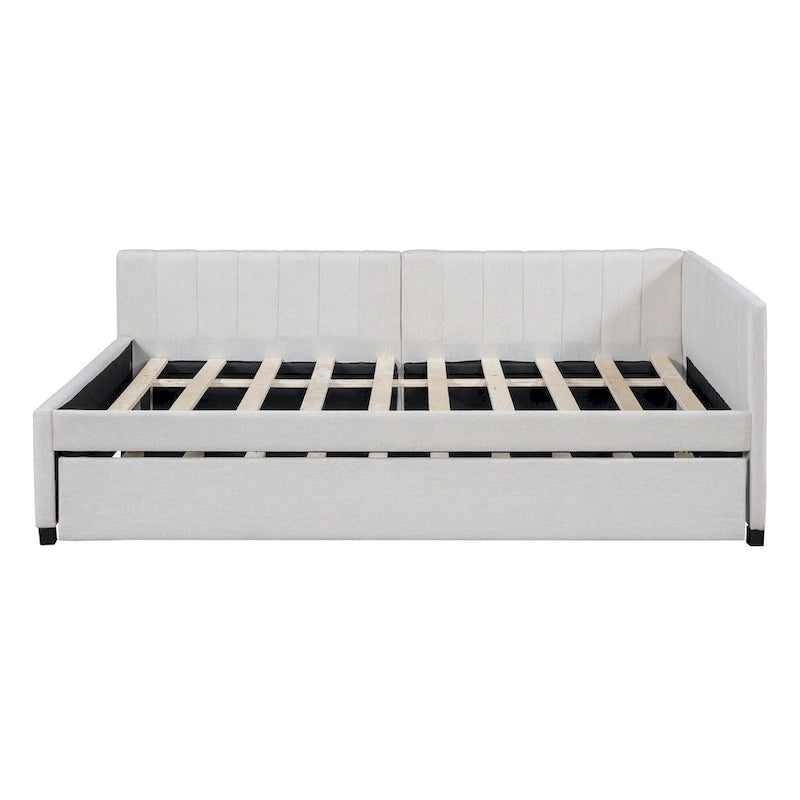 Divano Letto Imbottito in Lino Matrimoniale con Letto Estraibile, Rosa / Giallo / Grigio / Beige, 2 Posti Letto