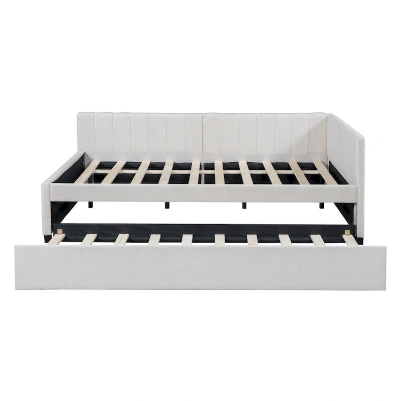 Divano Letto Imbottito in Lino Matrimoniale con Letto Estraibile, Rosa / Giallo / Grigio / Beige, 2 Posti Letto