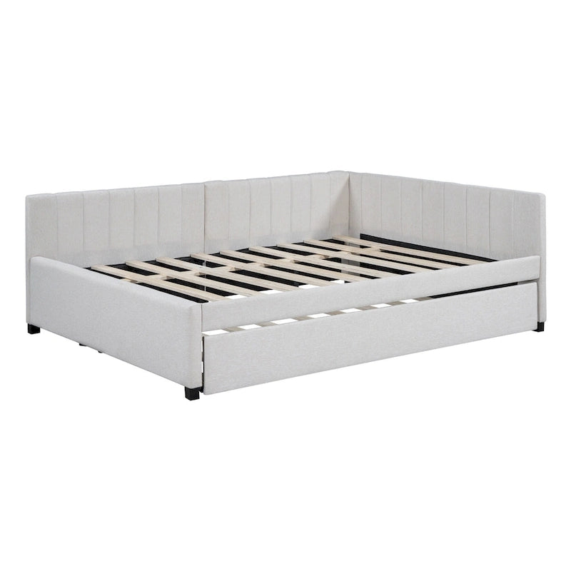 Divano Letto Imbottito in Lino Matrimoniale con Letto Estraibile, Rosa / Giallo / Grigio / Beige, 2 Posti Letto