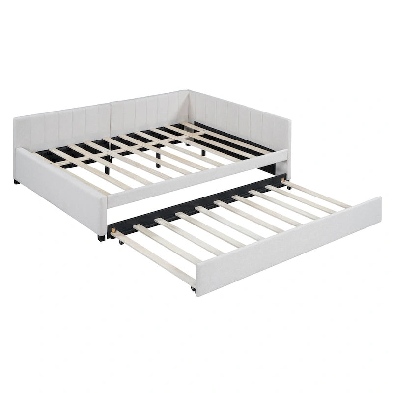 Divano Letto Imbottito in Lino Matrimoniale con Letto Estraibile, Rosa / Giallo / Grigio / Beige, 2 Posti Letto