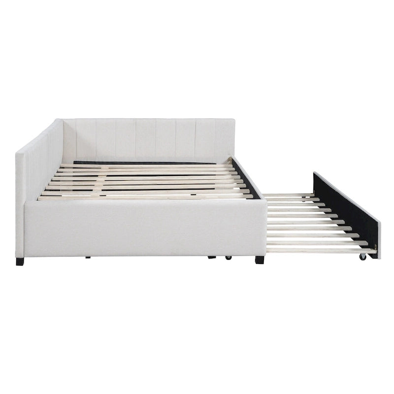 Divano Letto Imbottito in Lino Matrimoniale con Letto Estraibile, Rosa / Giallo / Grigio / Beige, 2 Posti Letto