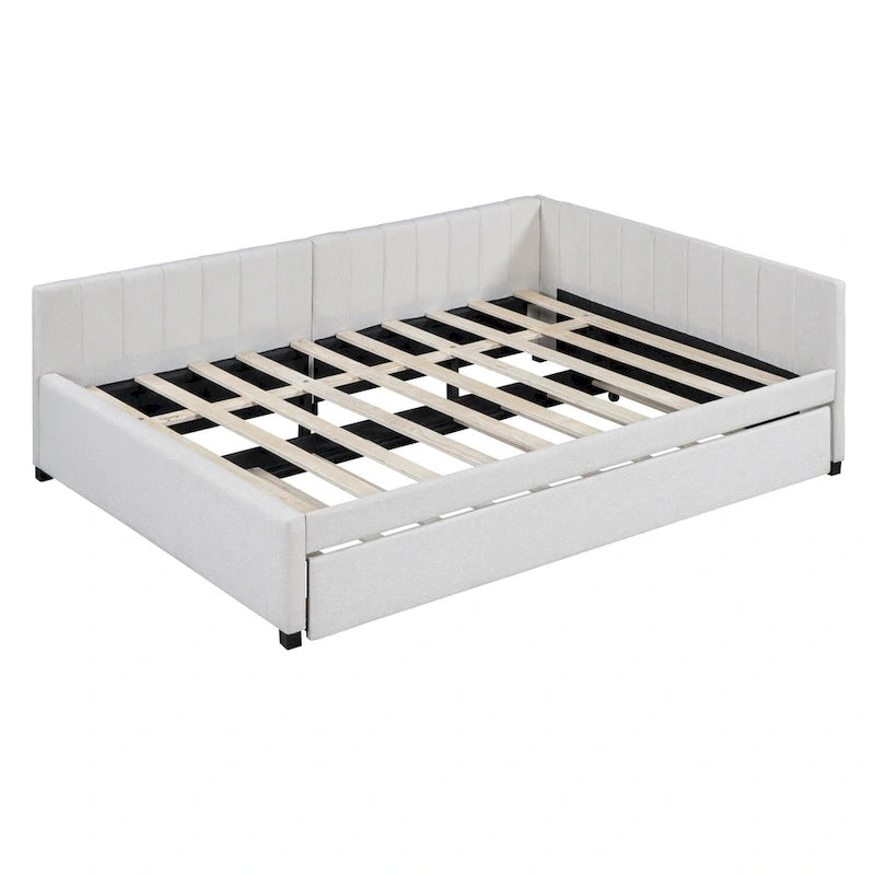 Divano Letto Imbottito in Lino Matrimoniale con Letto Estraibile, Rosa / Giallo / Grigio / Beige, 2 Posti Letto
