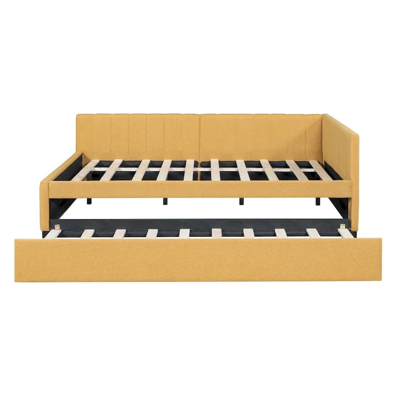 Divano Letto Imbottito in Lino Matrimoniale con Letto Estraibile, Rosa / Giallo / Grigio / Beige, 2 Posti Letto