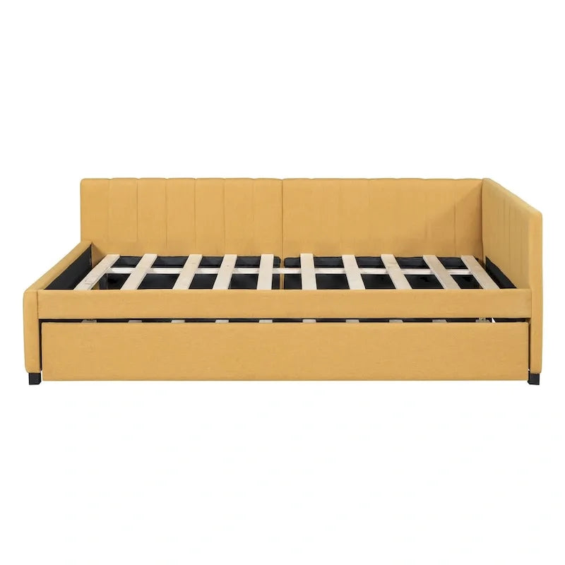 Divano Letto Imbottito in Lino Matrimoniale con Letto Estraibile, Rosa / Giallo / Grigio / Beige, 2 Posti Letto