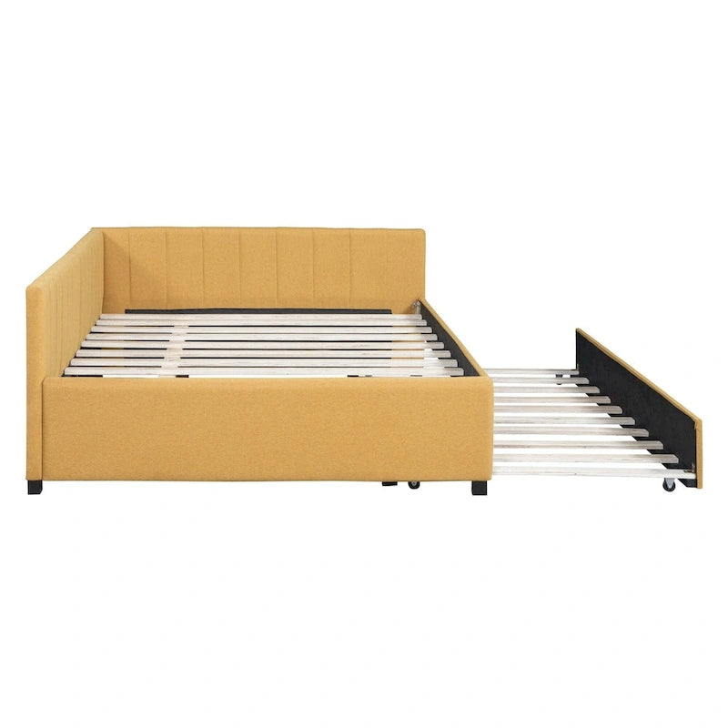 Divano Letto Imbottito in Lino Matrimoniale con Letto Estraibile, Rosa / Giallo / Grigio / Beige, 2 Posti Letto