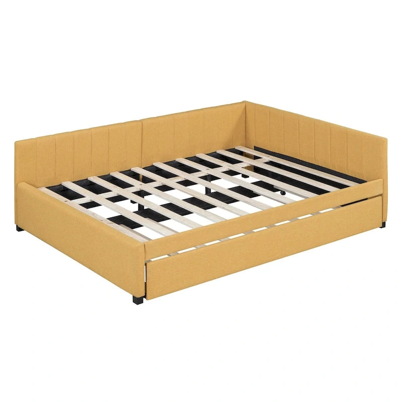 Divano Letto Imbottito in Lino Matrimoniale con Letto Estraibile, Rosa / Giallo / Grigio / Beige, 2 Posti Letto