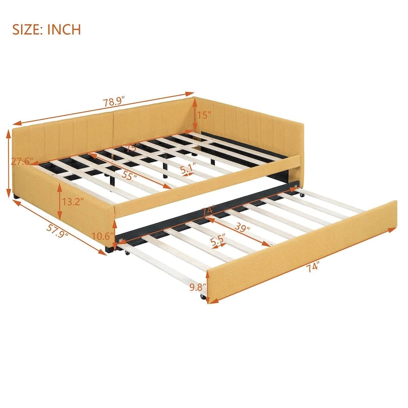 Divano Letto Imbottito in Lino Matrimoniale con Letto Estraibile, Rosa / Giallo / Grigio / Beige, 2 Posti Letto