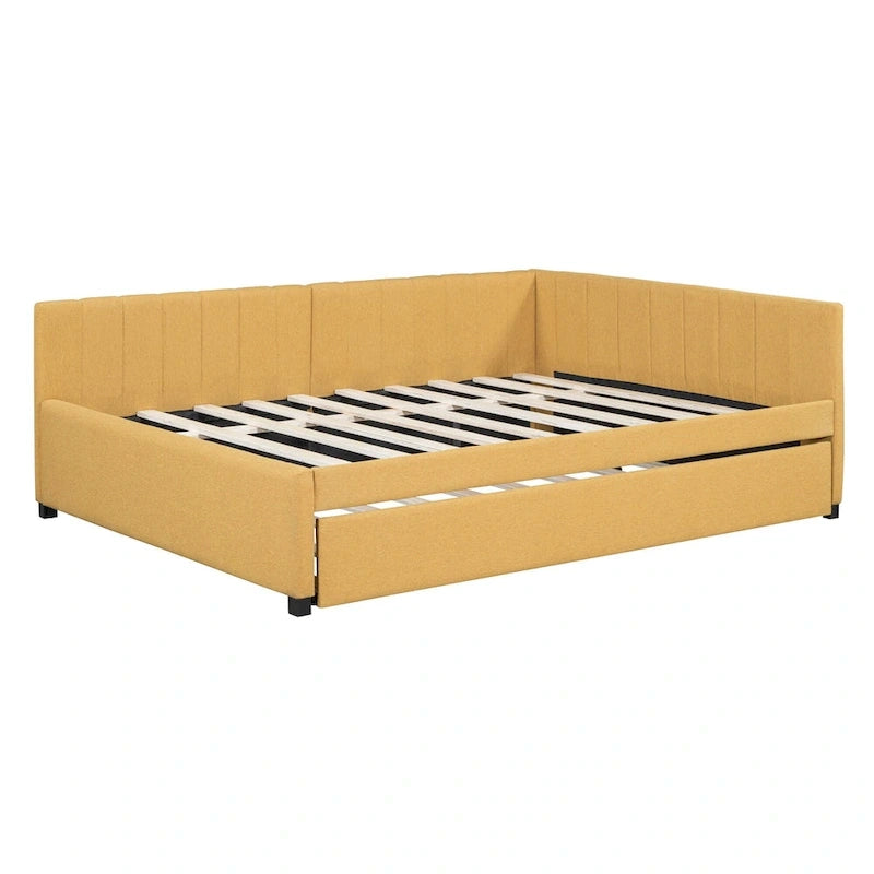Divano Letto Imbottito in Lino Matrimoniale con Letto Estraibile, Rosa / Giallo / Grigio / Beige, 2 Posti Letto