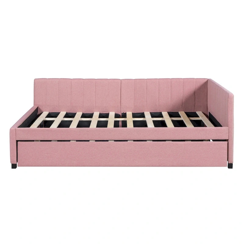 Divano Letto Imbottito in Lino Matrimoniale con Letto Estraibile, Rosa / Giallo / Grigio / Beige, 2 Posti Letto