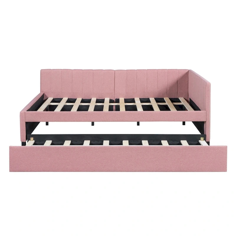 Divano Letto Imbottito in Lino Matrimoniale con Letto Estraibile, Rosa / Giallo / Grigio / Beige, 2 Posti Letto