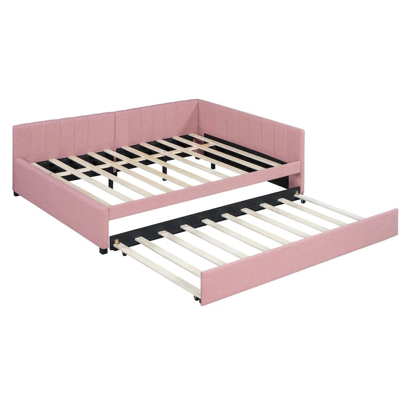 Divano Letto Imbottito in Lino Matrimoniale con Letto Estraibile, Rosa / Giallo / Grigio / Beige, 2 Posti Letto