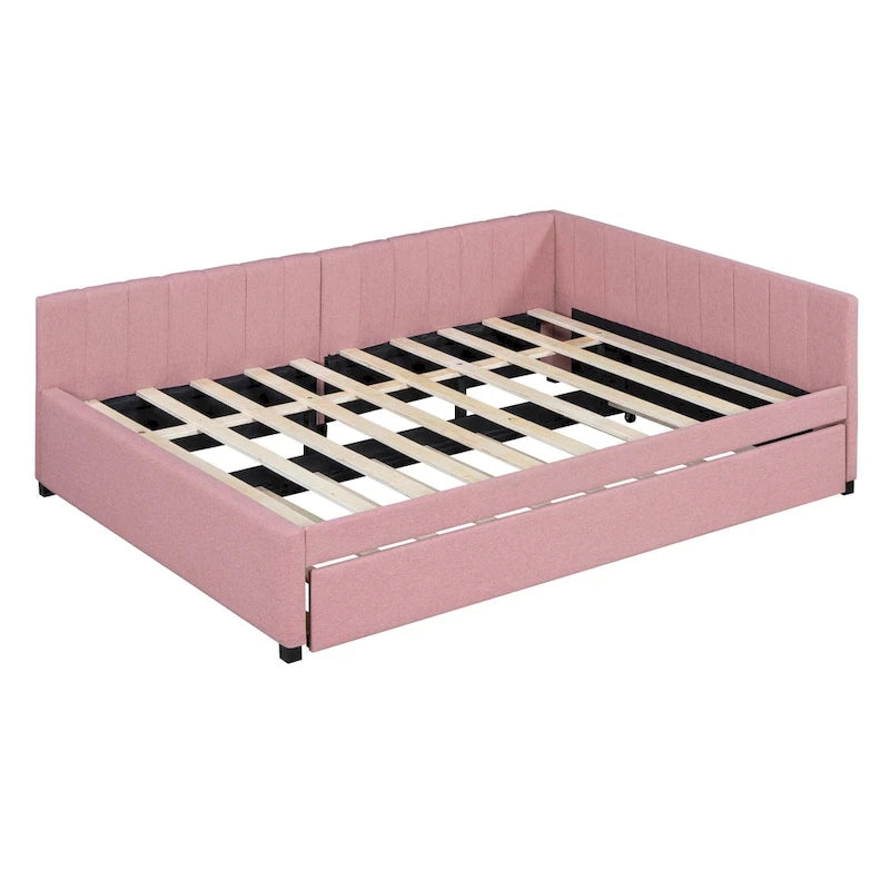 Divano Letto Imbottito in Lino Matrimoniale con Letto Estraibile, Rosa / Giallo / Grigio / Beige, 2 Posti Letto