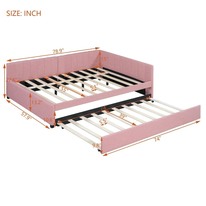 Divano Letto Imbottito in Lino Matrimoniale con Letto Estraibile, Rosa / Giallo / Grigio / Beige, 2 Posti Letto