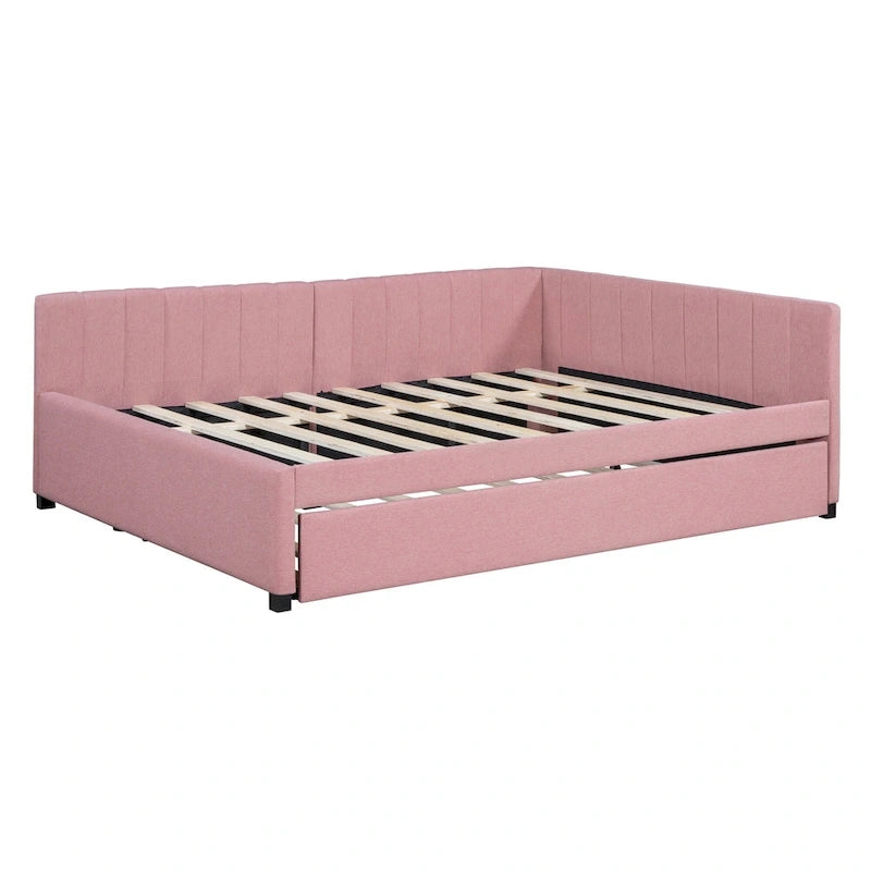 Divano Letto Imbottito in Lino Matrimoniale con Letto Estraibile, Rosa / Giallo / Grigio / Beige, 2 Posti Letto