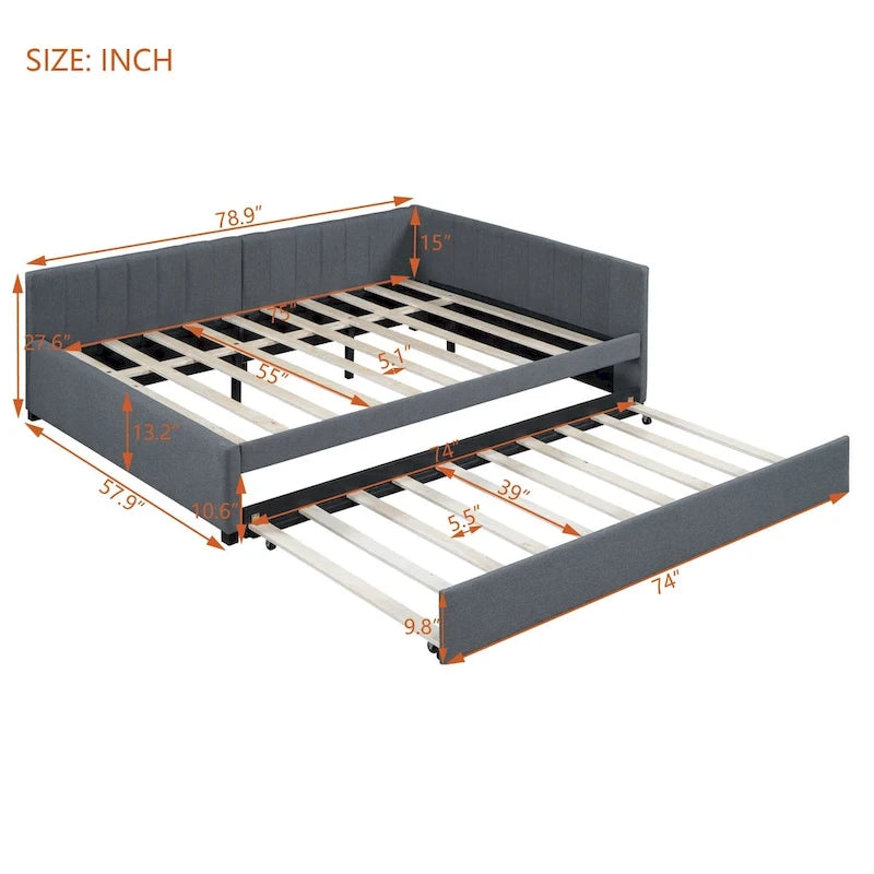 Divano Letto Imbottito in Lino Matrimoniale con Letto Estraibile, Rosa / Giallo / Grigio / Beige, 2 Posti Letto