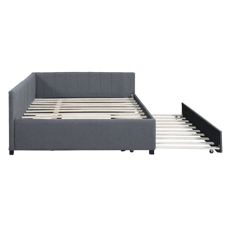 Divano Letto Imbottito in Lino Matrimoniale con Letto Estraibile, Rosa / Giallo / Grigio / Beige, 2 Posti Letto