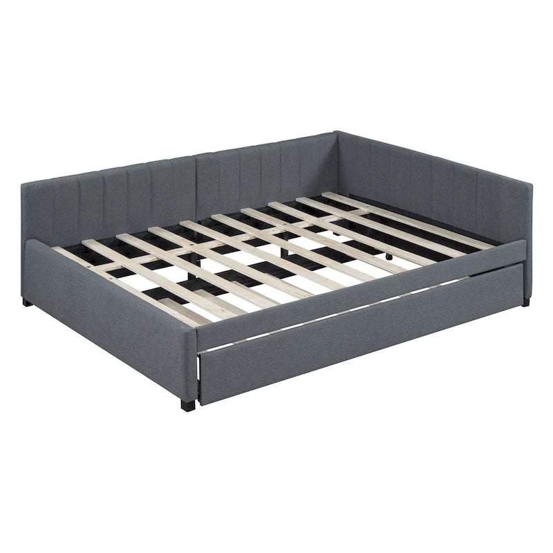 Divano Letto Imbottito in Lino Matrimoniale con Letto Estraibile, Rosa / Giallo / Grigio / Beige, 2 Posti Letto