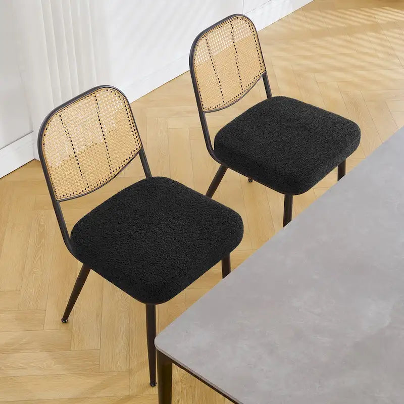 Sedia da pranzo in rattan imbottita moderna di metà secolo con struttura in ferro