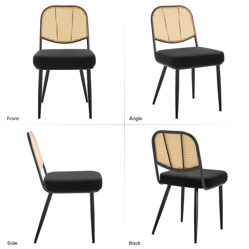 Sedia da pranzo in rattan imbottita moderna di metà secolo con struttura in ferro