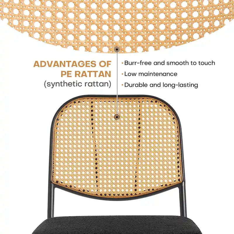 Sedia da pranzo in rattan imbottita moderna di metà secolo con struttura in ferro