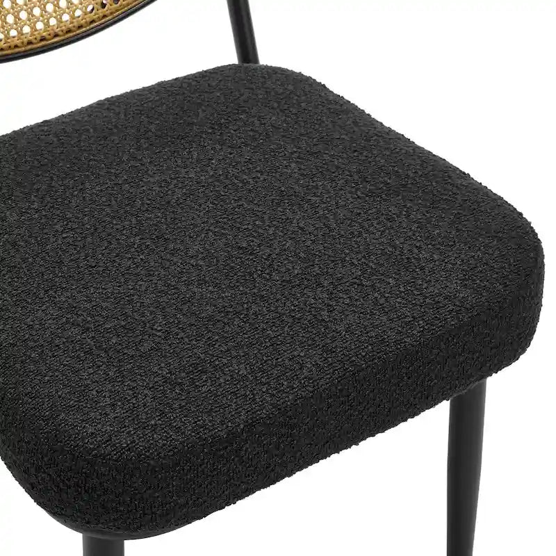 Sedia da pranzo in rattan imbottita moderna di metà secolo con struttura in ferro