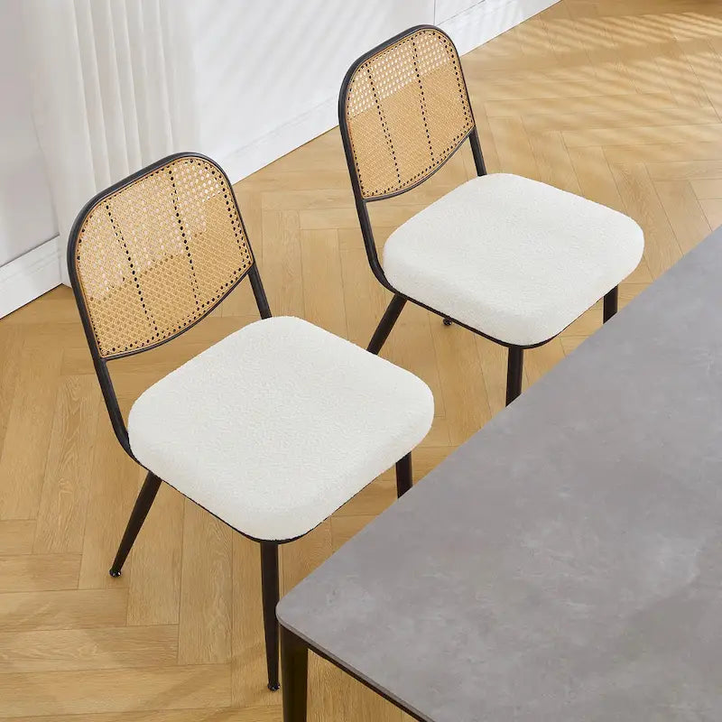 Sedia da pranzo in rattan imbottita moderna di metà secolo con struttura in ferro