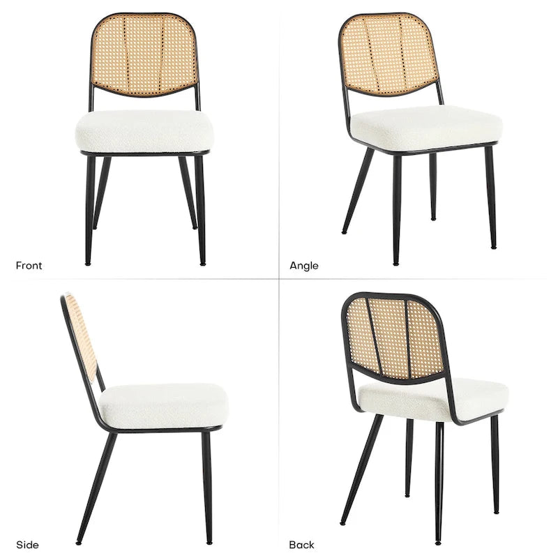 Sedia da pranzo in rattan imbottita moderna di metà secolo con struttura in ferro