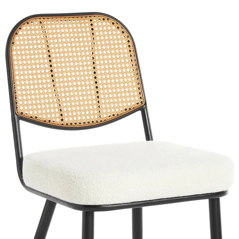 Sedia da pranzo in rattan imbottita moderna di metà secolo con struttura in ferro