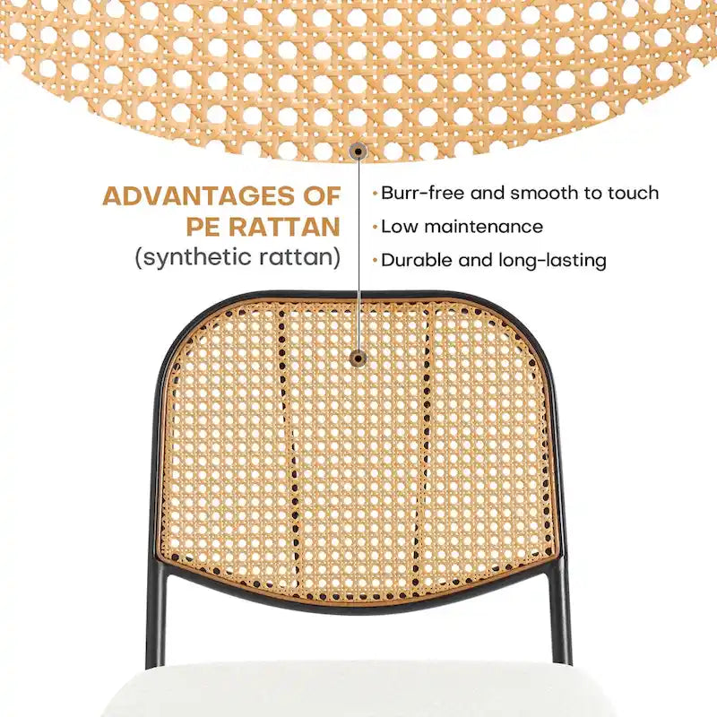 Sedia da pranzo in rattan imbottita moderna di metà secolo con struttura in ferro
