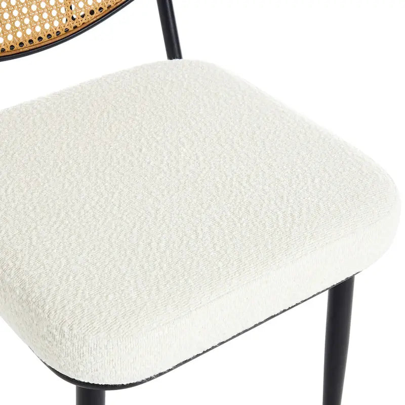 Sedia da pranzo in rattan imbottita moderna di metà secolo con struttura in ferro