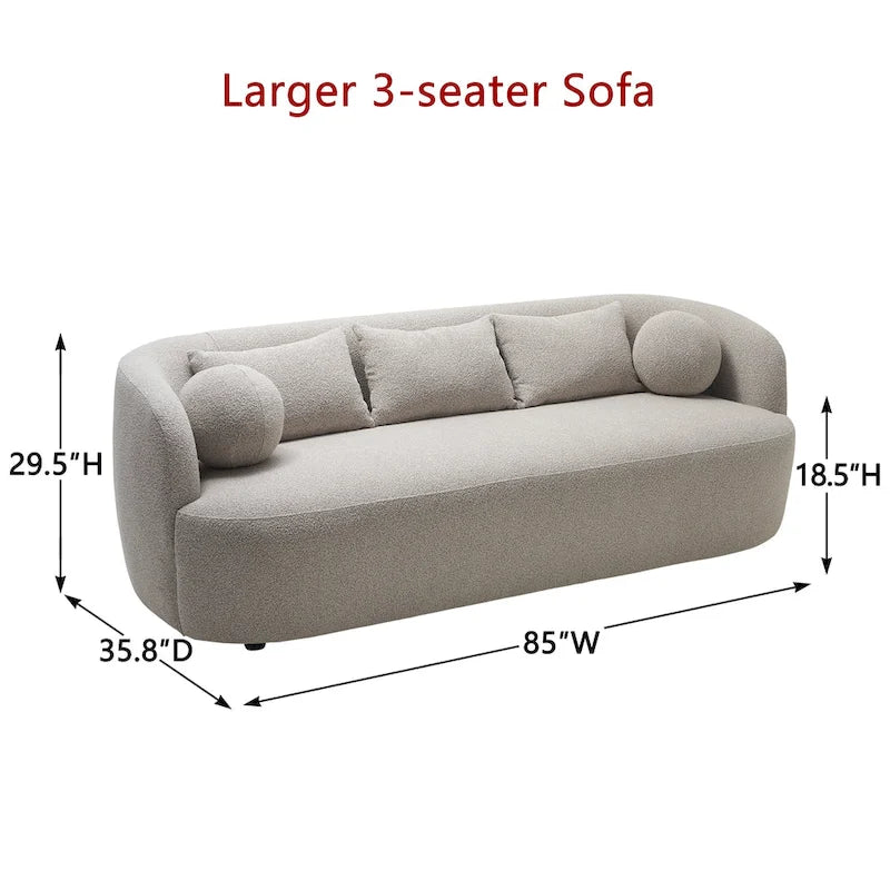 Divano a 3 posti in Bouclé Tortora/Beige, 216 cm L