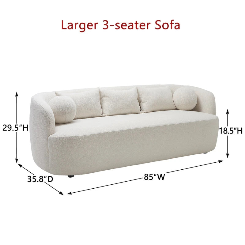 Divano a 3 posti in Bouclé Tortora/Beige, 216 cm L
