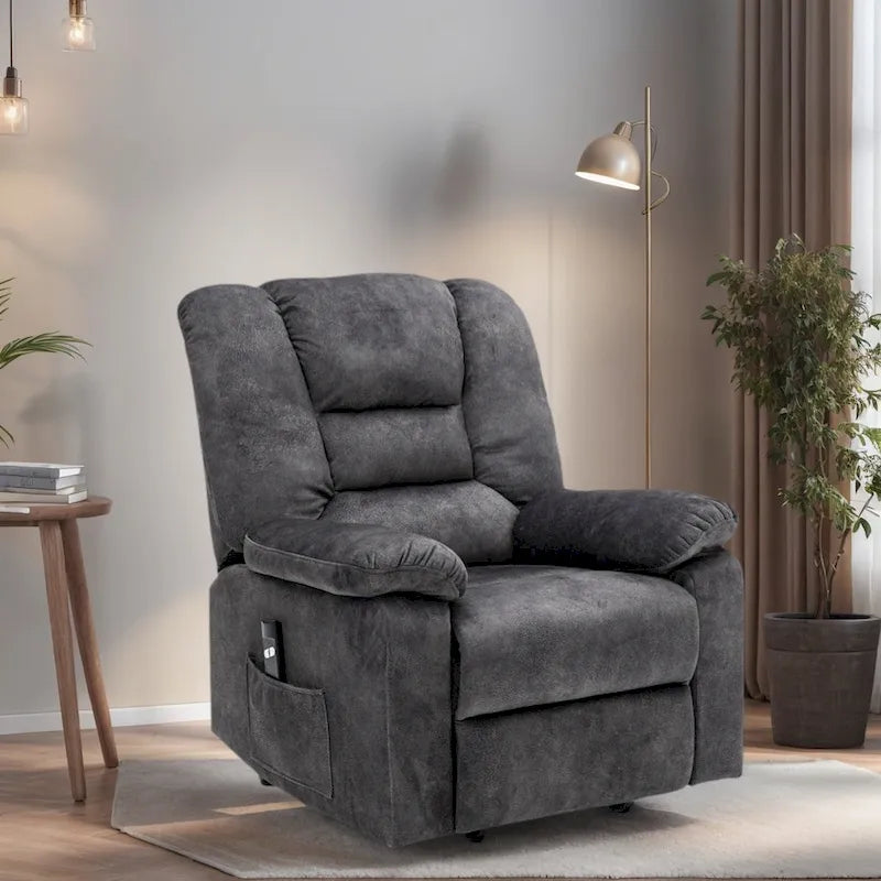 Poltrona Reclinabile Elettrica Rivestita in Velluto Blu-Grigio con Massaggio, Riscaldamento e Porta USB – Singola