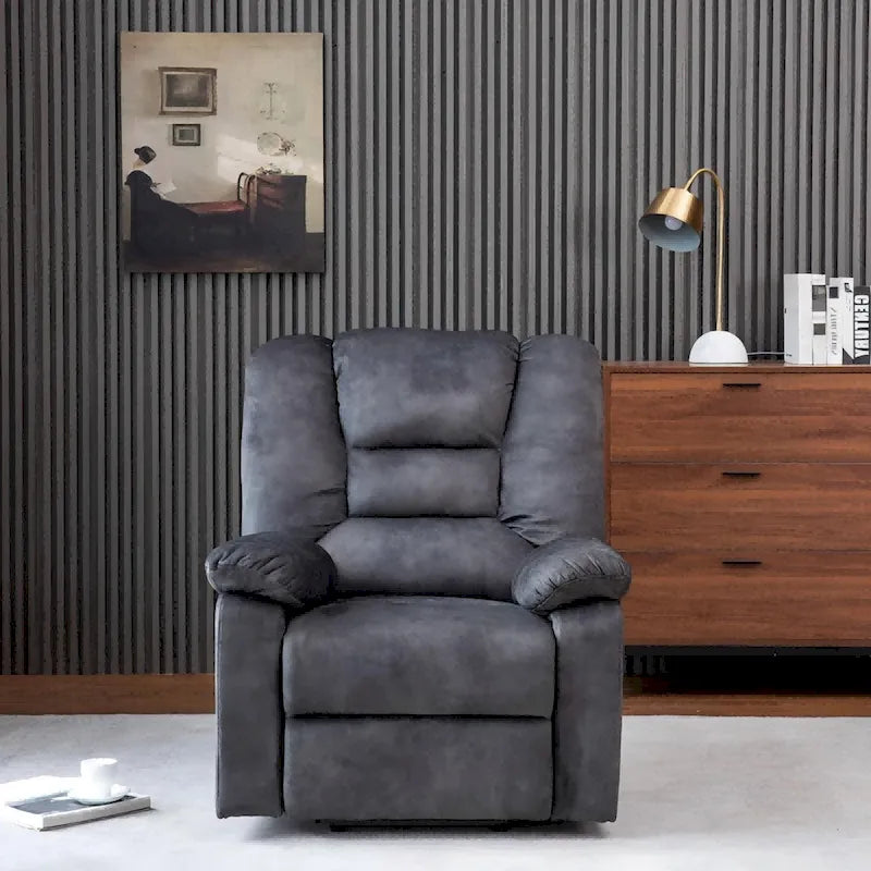Poltrona Reclinabile Elettrica Rivestita in Velluto Blu-Grigio con Massaggio, Riscaldamento e Porta USB – Singola
