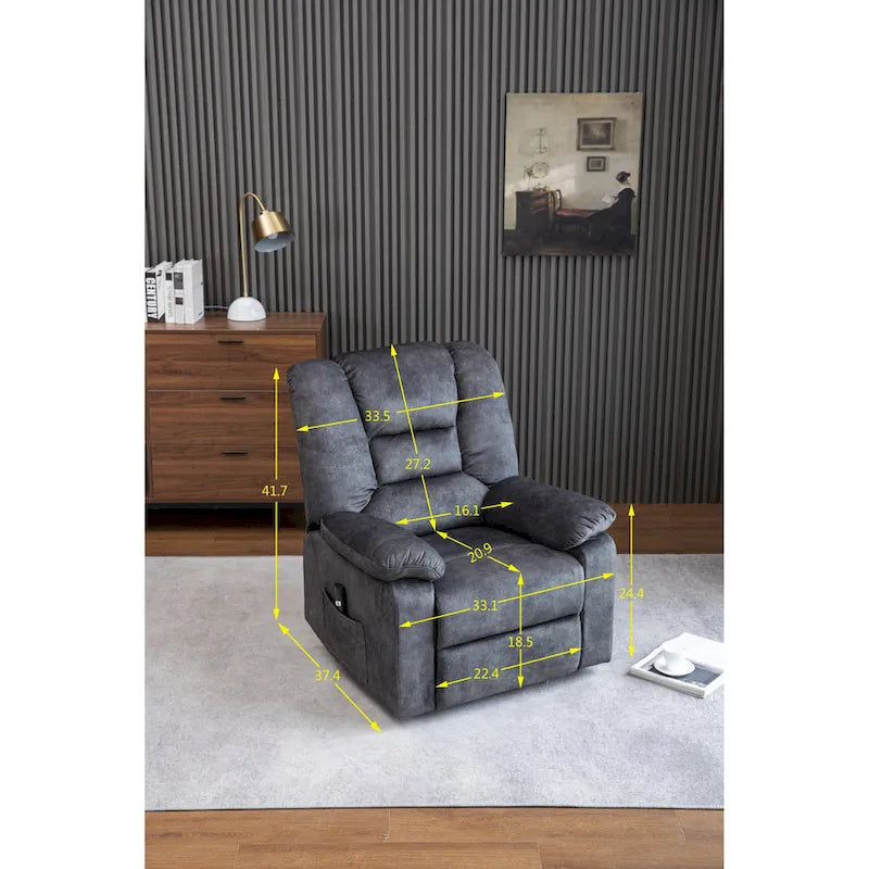 Poltrona Reclinabile Elettrica Rivestita in Velluto Blu-Grigio con Massaggio, Riscaldamento e Porta USB – Singola