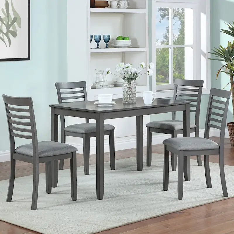 Set da pranzo 5 pezzi noce/grigio – Tavolo rettangolare e 4 sedie con schienale a pioli (4 posti)