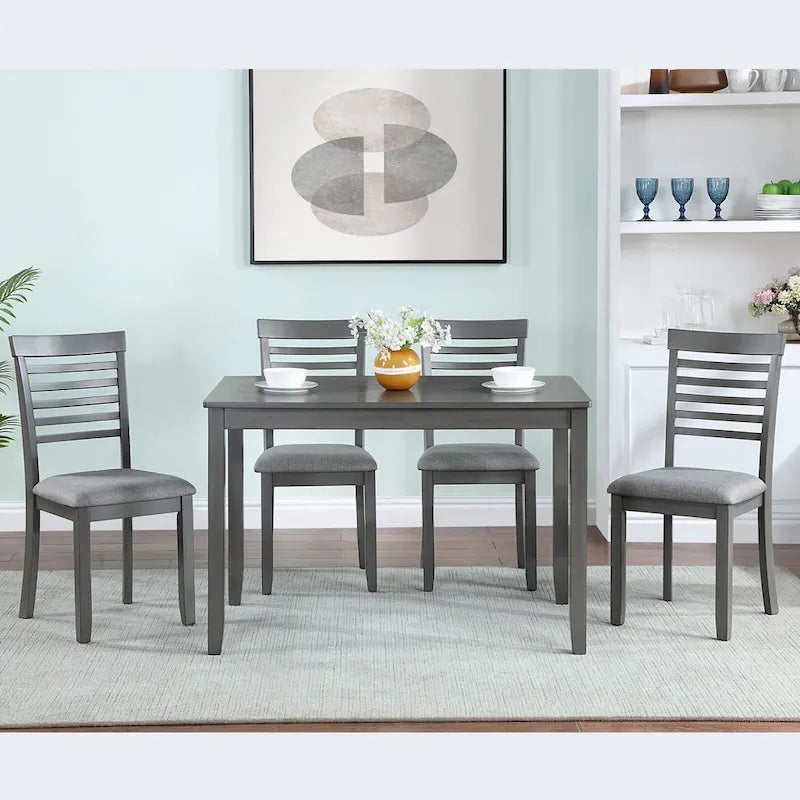 Set da pranzo 5 pezzi noce/grigio – Tavolo rettangolare e 4 sedie con schienale a pioli (4 posti)