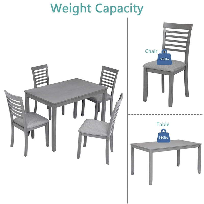 Set da pranzo 5 pezzi noce/grigio – Tavolo rettangolare e 4 sedie con schienale a pioli (4 posti)