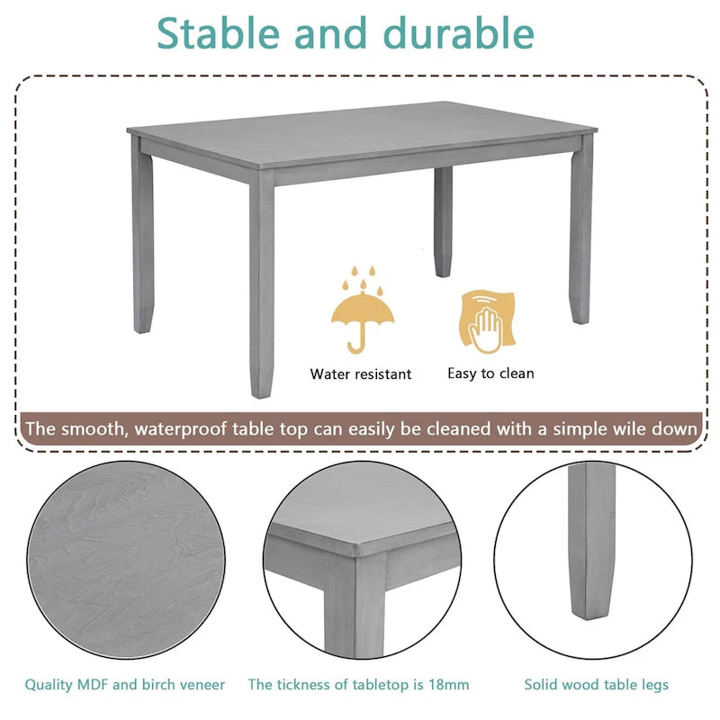 Set da pranzo 5 pezzi noce/grigio – Tavolo rettangolare e 4 sedie con schienale a pioli (4 posti)
