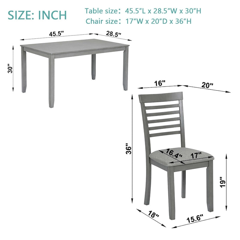 Set da pranzo 5 pezzi noce/grigio – Tavolo rettangolare e 4 sedie con schienale a pioli (4 posti)