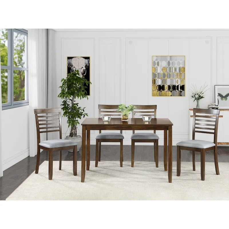 Set da pranzo 5 pezzi noce/grigio – Tavolo rettangolare e 4 sedie con schienale a pioli (4 posti)