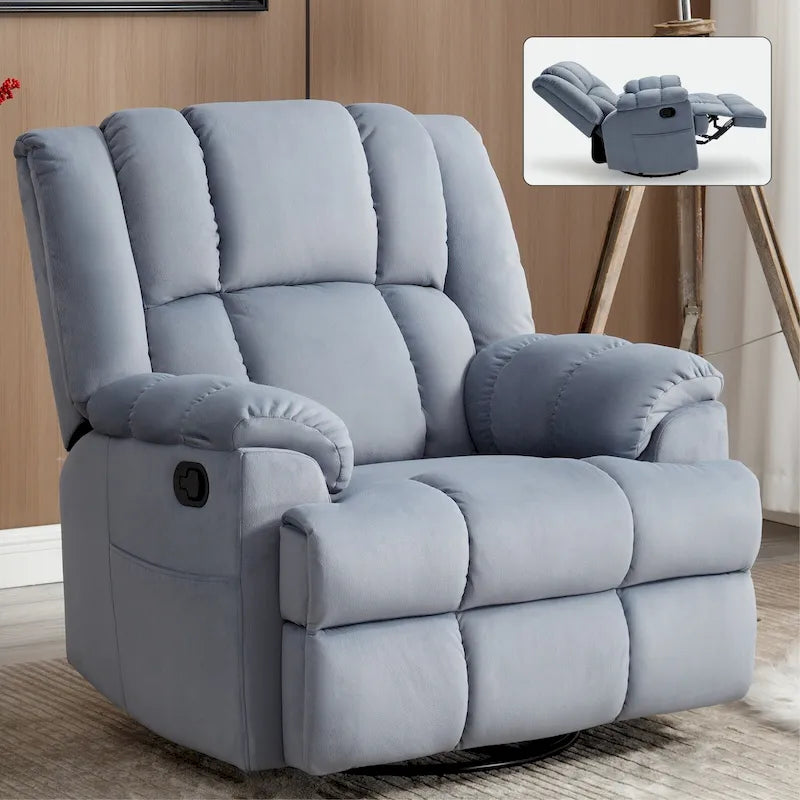Poltrona reclinabile manuale oversize con funzione dondolo girevole e rivestimento in tessuto