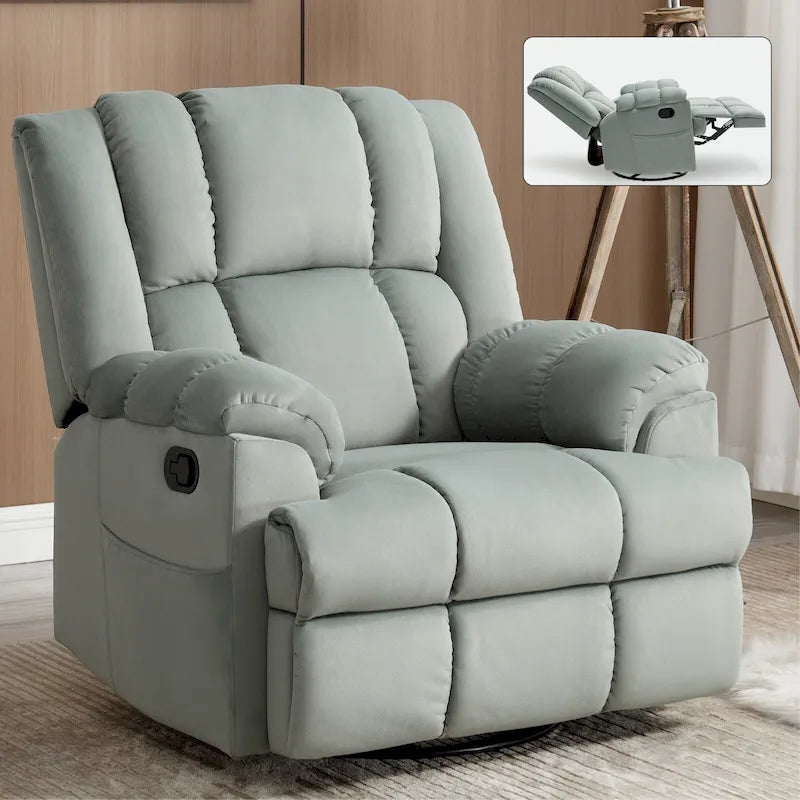 Poltrona reclinabile manuale oversize con funzione dondolo girevole e rivestimento in tessuto
