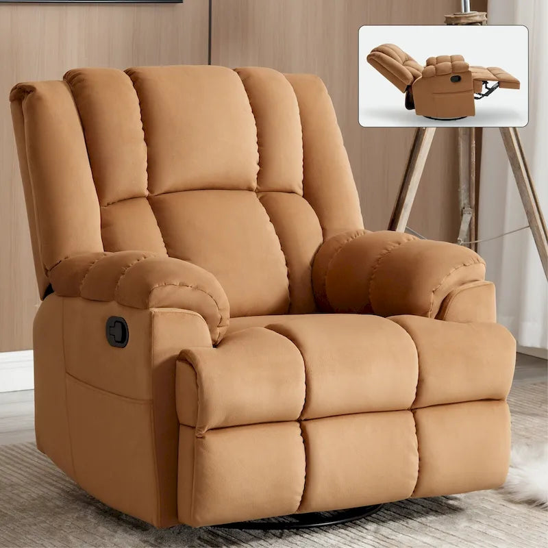 Poltrona reclinabile manuale oversize con funzione dondolo girevole e rivestimento in tessuto