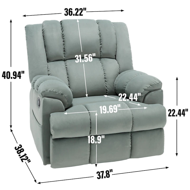 Poltrona reclinabile manuale oversize con funzione dondolo girevole e rivestimento in tessuto